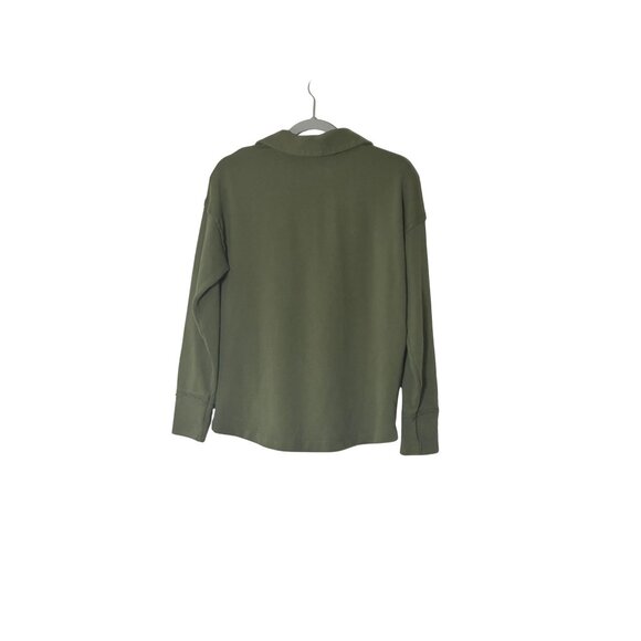 Caslon Womens Split-Neck Long- Sleeve Collared Sweatshirt Green Sz M - Picture 2 of 5